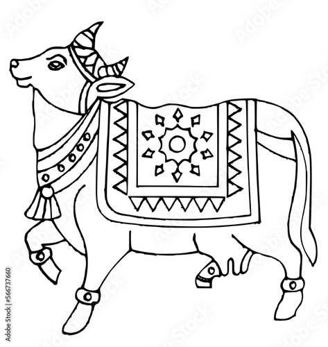 Indian Stylised Cow motif outline 