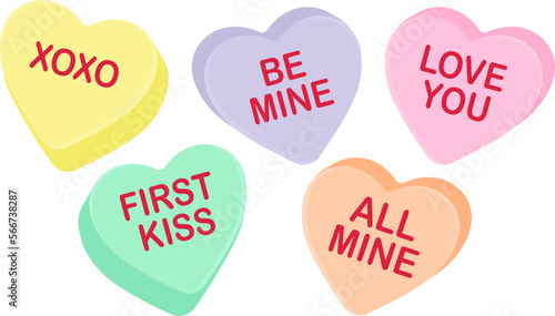 Fotografia Candy heart sayings, sweethearts, valentines day sweets, sugar food message of l