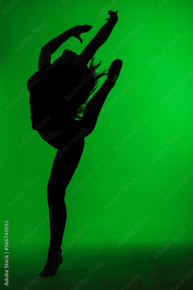 SILUETA DE MUJER BAILANDO BALLET CON FONDO COLOR VERDE SILUETA DE MUJER BAILANDO BALLET CON FONDO COLOR VERDE