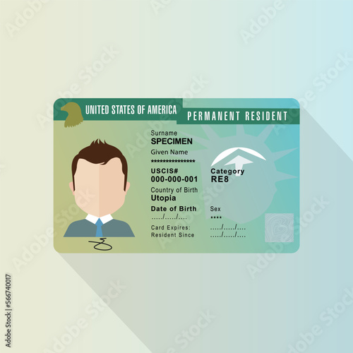 American dream. A green card vector work, officially known as a Permanent Residence Card photo