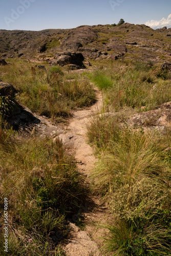 View of the empty hiking path across the hill. 