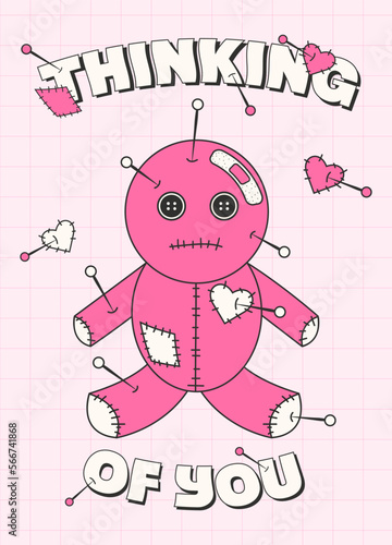 Trendy y2k anti valentines day card, poster, banner. 2000s anti love conception. Cartoon character. Neon pink background