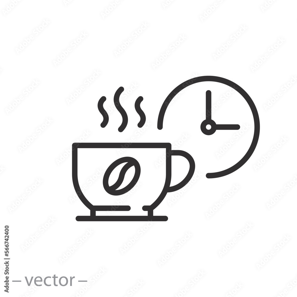 coffee break icon, time drink, cup with clock, thin line symbol, vector illustration eps 10 coffee break icon, time drink, cup with clock, thin line symbol, vector illustration eps 10