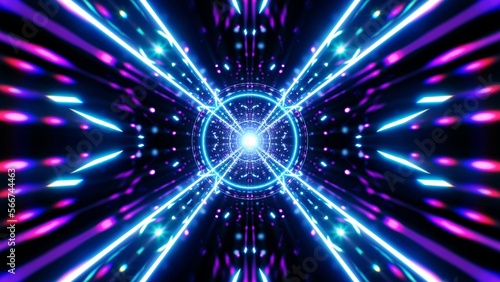 Shiny neon light geometric design for psytrance music festival