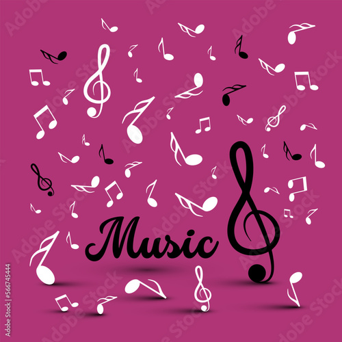 Creative music design with notes on violet background