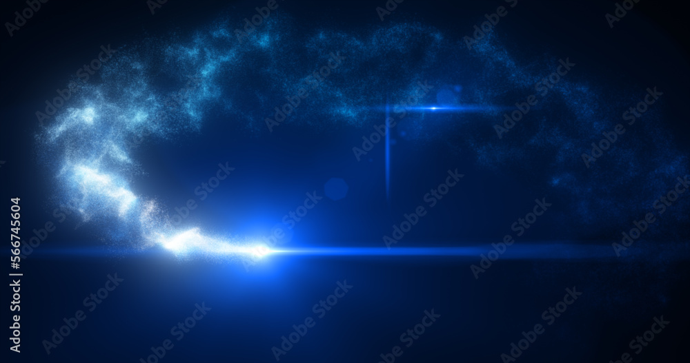 Abstract blue glowing energy magic particle comet flying along the path line futuristic hi-tech