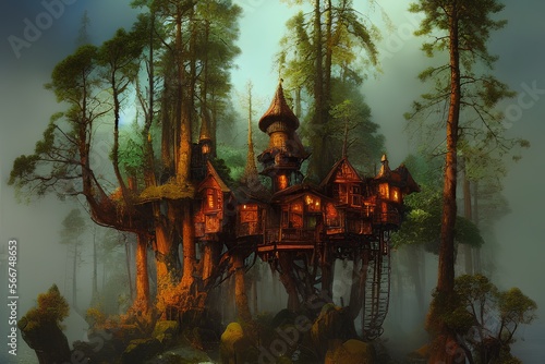 fantasy tree house in the forest