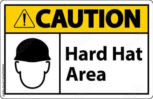 Caution Hard Hat Protection Required Area Sign On White Background