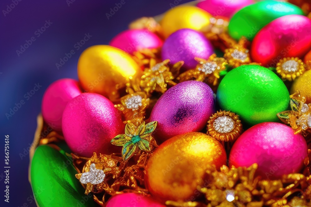 High-Resolution Image of a Luxurious Easter Eggs with Gems and Golden Details Scene Background, Perfect for Adding a Touch of Luxury, Festivity and Color to Any Design Project High-Resolution Image of a Luxurious Easter Eggs with Gems and Golden Details Scene Background, Perfect for Adding a Touch of Luxury, Festivity and Color to Any Design Project
