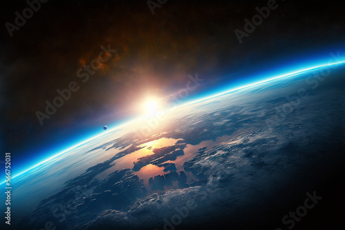 blue sunrise, view of earth from space Generative AI © abdulmoizjaangda