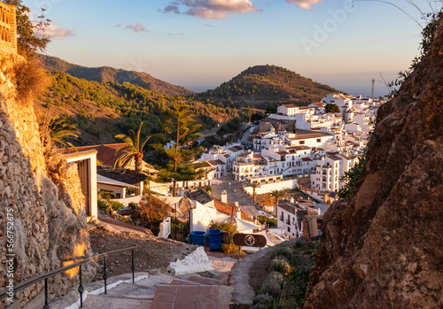 Panoramic photograph of Frigiliana, Málaga, one of the most beautiful towns in Spain. With its white  walls, its narrow streets and a lot of stairs. photo