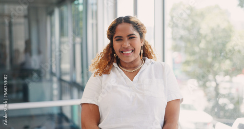 Business woman, success and face with hair, natural beauty and vision with corporate employee and confidence, Motivation, focus and empowerment with black woman and mindset in professional portrait.