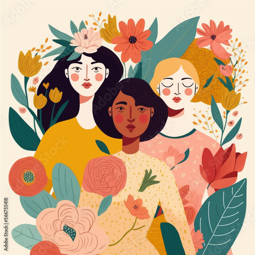 Beautiful girls in vector watercolor style for women's day on March 8