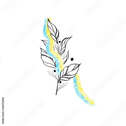 beautiful detailed sketch of plant. The idea of ​​a twig tattoo with leaves. ...