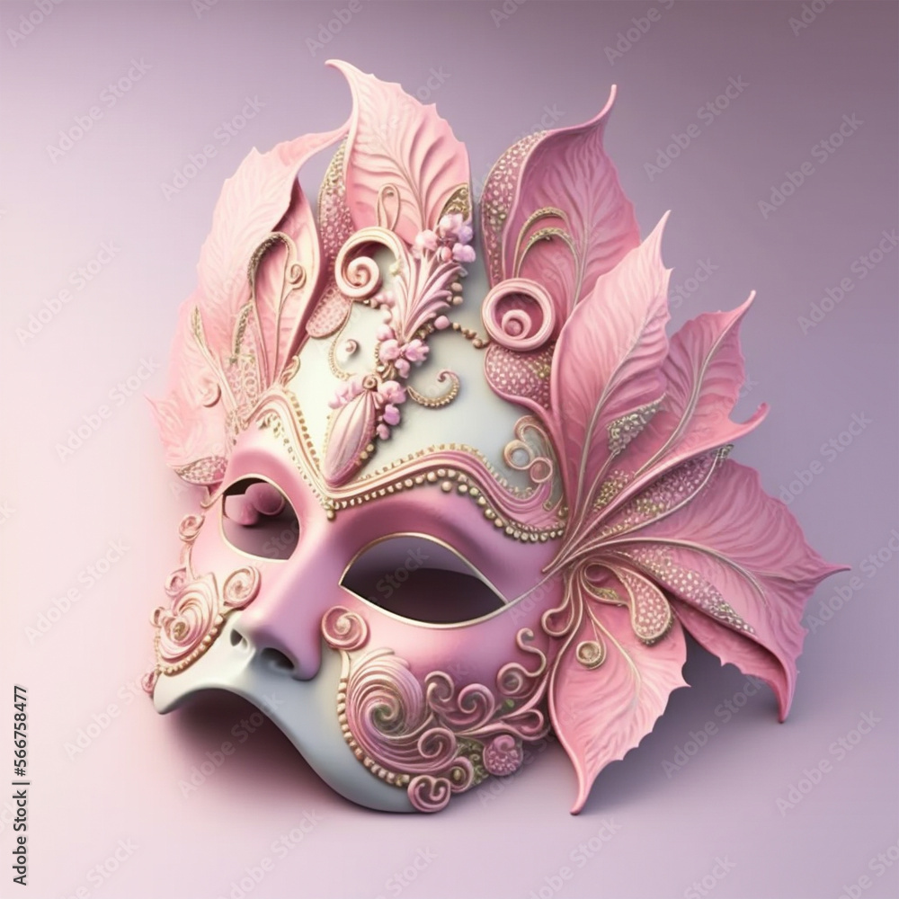 Venetian carnival mask pink pastel color isolated. generative ai