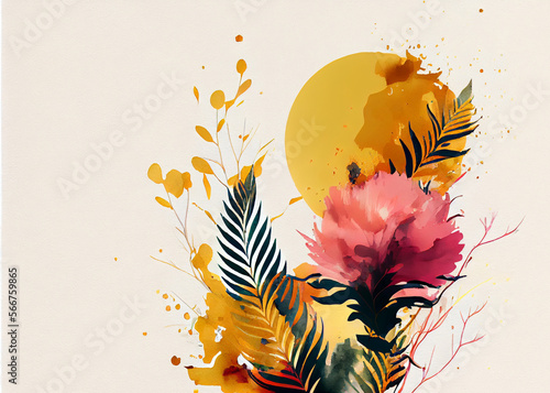 Hand-drawn bouquet Watercolor composition with flowers, AI Generated