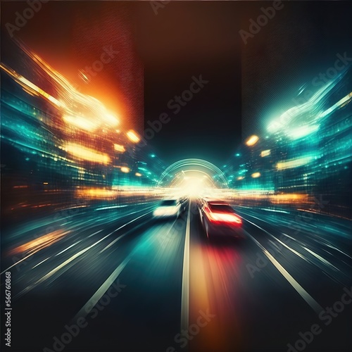 Abstract image of night traffic light trails in the city. The car light trails in the city. AI