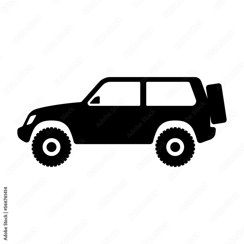 SUV icon. Black silhouette. Side view. Vector simple flat graphic illustration. Isolated object on a white background. Isolate.