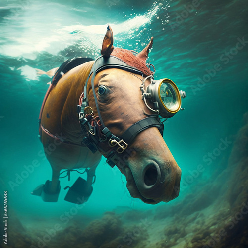 Horse scuba diving. Chinese Horoscope. Chinese New Year 2023 photo