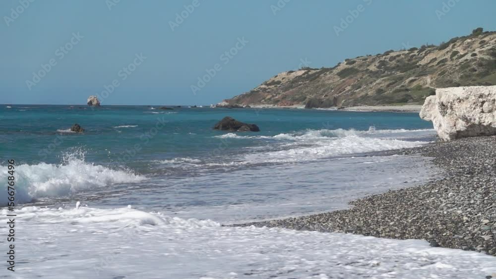 slow motion waves breaking in front of Aphrodite's rock, Cyprus slow motion waves breaking in front of Aphrodite's rock, Cyprus
