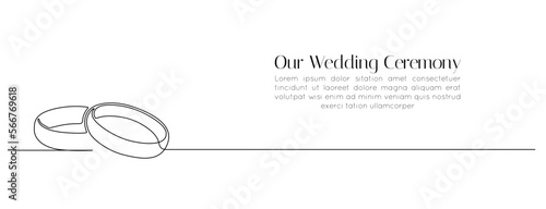 One continuous line drawing of Wedding rings. Romantic elegance concept and symbol proposal engagement and love marriage in simple linear style. Editable stroke. Vector illustration