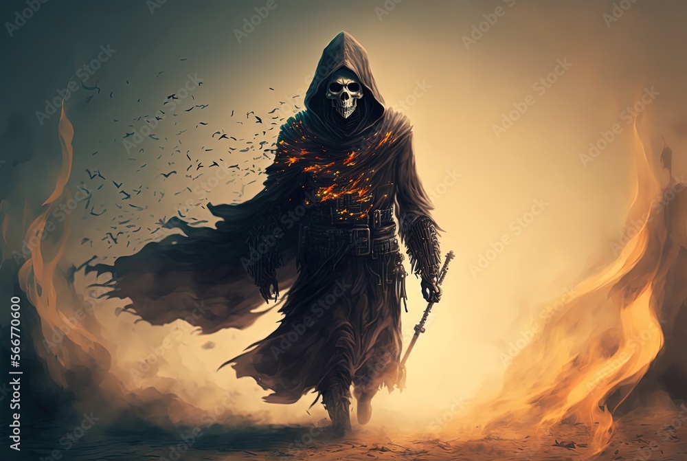 Fototapeta premium illustration character design close up portrait of evil skeleton warrior, Generative Ai