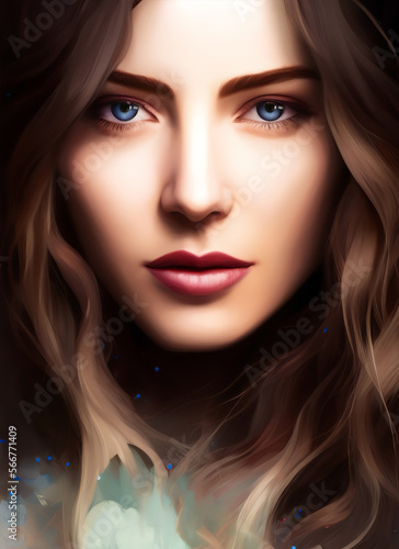 Wallpaper Mural Portrait of a beautiful woman, Digital painting of a beautiful girl. Digital illustration of a female face. Torontodigital.ca