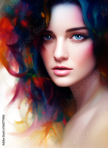 Digital portrait of a beautiful face. Abstract Illustration of a beautiful girl. Conceptual closeup of an painting. Beautiful woman painting.