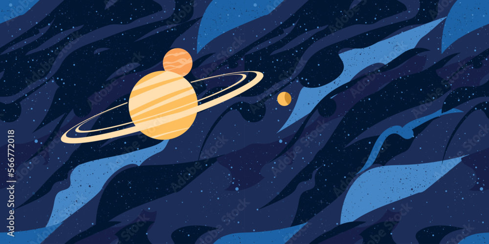 Fantasy Universe banner background with planets and stars