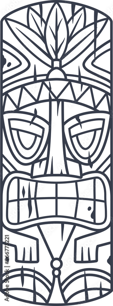 Hawaii wooden tiki mask for surfing bar. Traditional ethnic idol of hawaiian, maori or polynesian. Old tribal totem