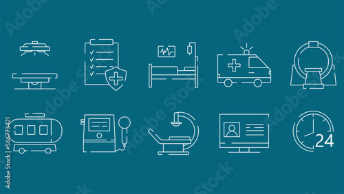 a set of simple vector icons for a medical website, medical tests and procedures, doodle and sketsh, hospital