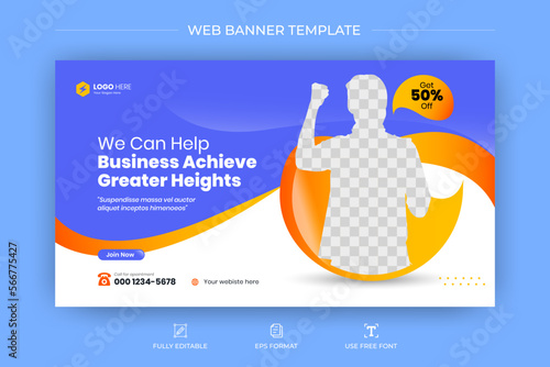Editable creative corporate business social media web banner and youtube thumbnail | Live stream video thumbnail for marketing | Youtube thumbnail template