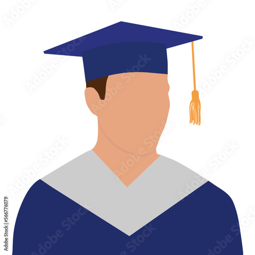 Male graduate student  in gown and graduation cap.  Vector illustration