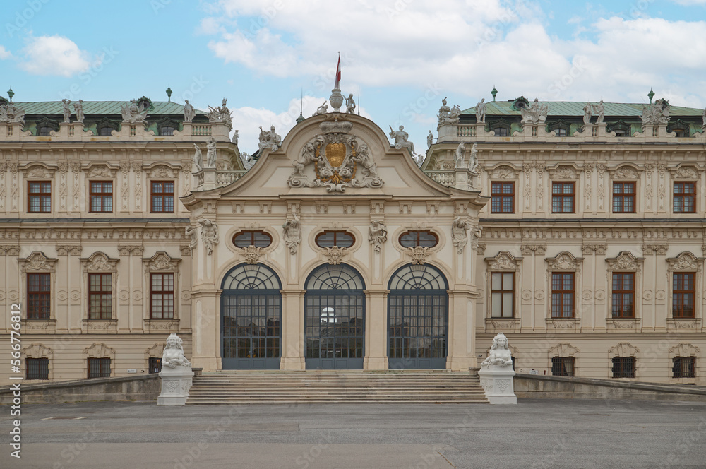 Front view of Belvedere Palace in Vienna, Austria.