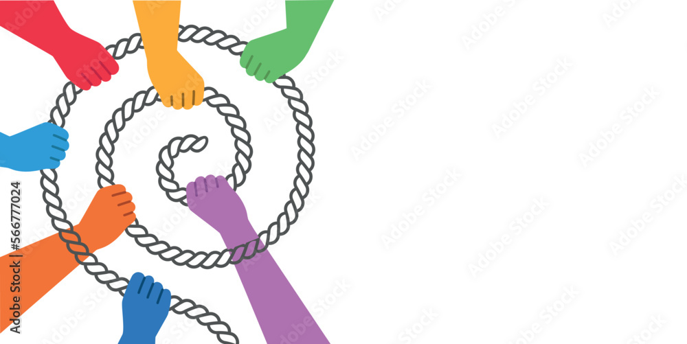 Hands hold on to the rope in the form of a spiral.