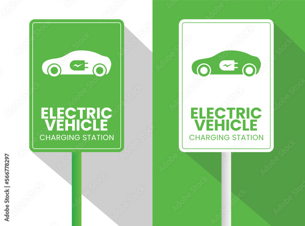 Electric Vehicle Charging Station Point Sign with Green and White ...