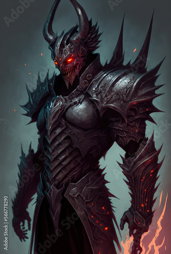 Demon knight, dark fantasy character, concept art illustration 