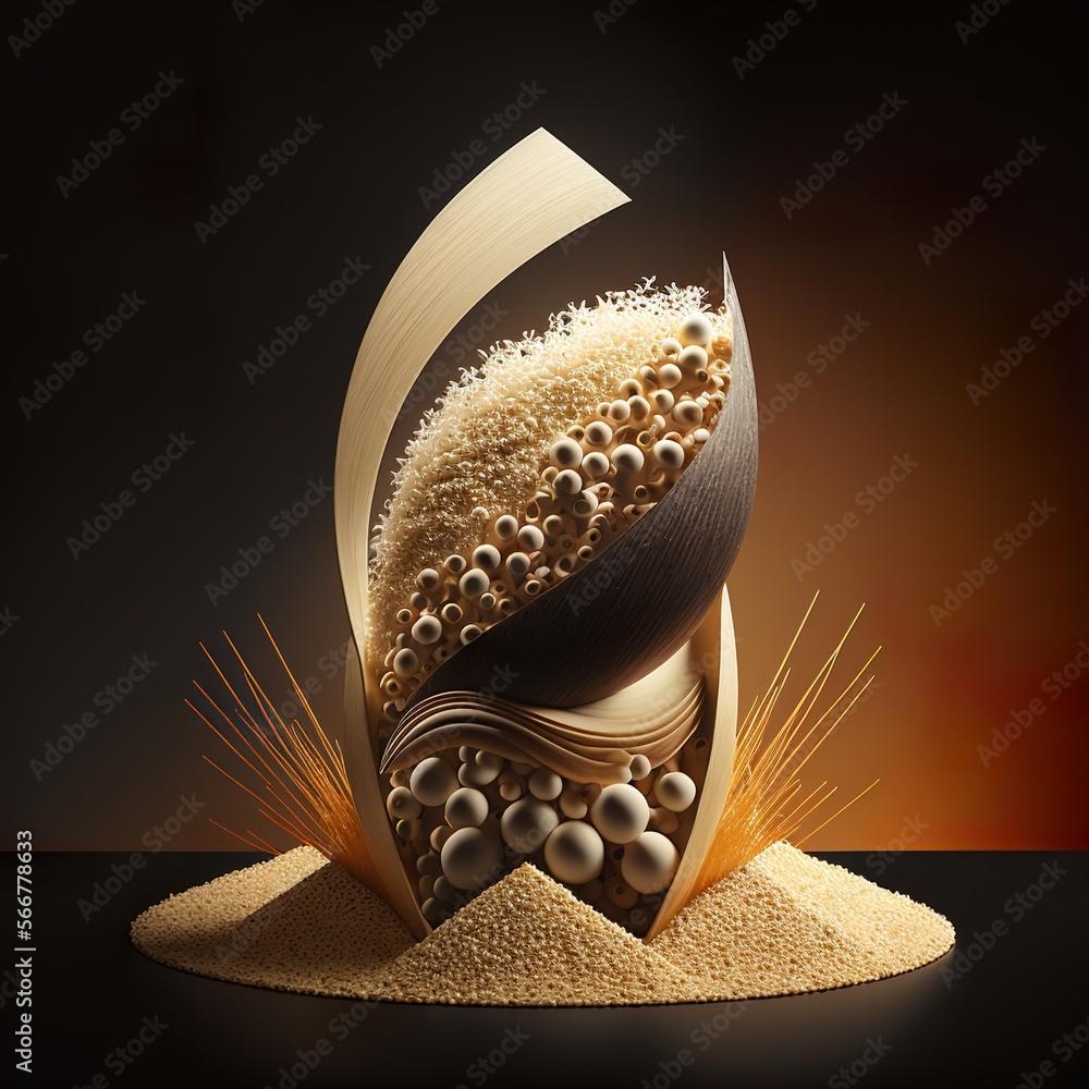 sculpture made of rice grains, futuristic new design brown food harvest ...