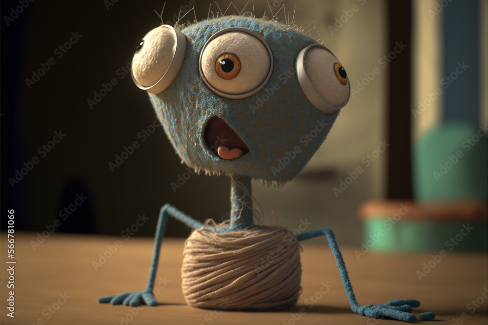 Funny scary and cute 3d puppet character marionette. Sinister and grin ...