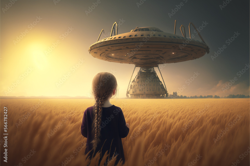 Alien extraterrestrial invasion, UFO landing, Generative ai Alien extraterrestrial invasion, UFO landing, Generative ai