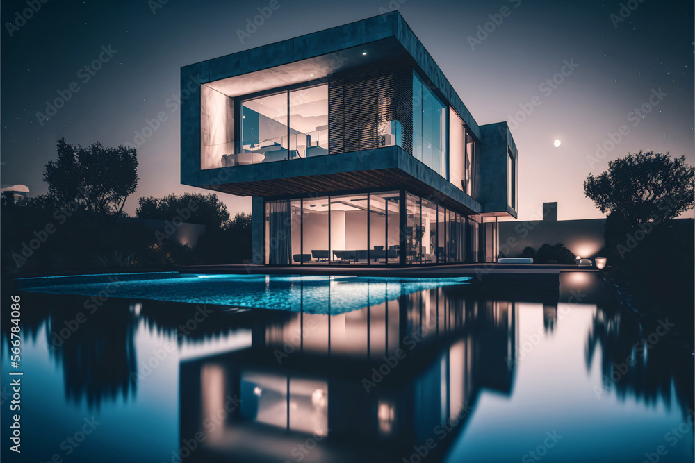 Modern design architectural villa exterior with infinity pool. Designed using generative ai. Modern design architectural villa exterior with infinity pool. Designed using generative ai.