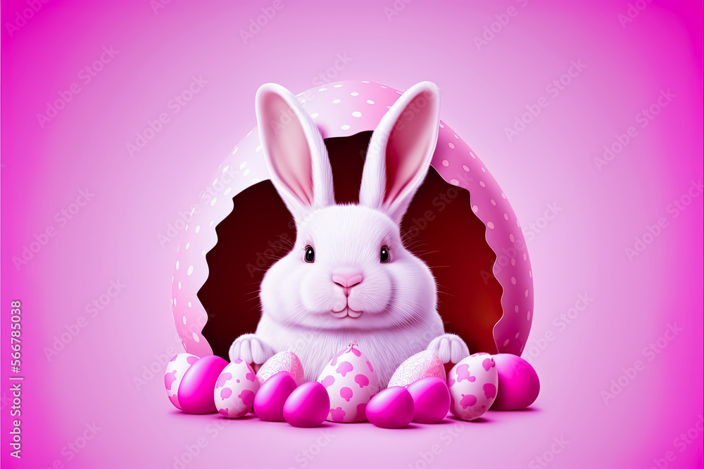 Fototapeta premium Easter Bunny on a pink background AI