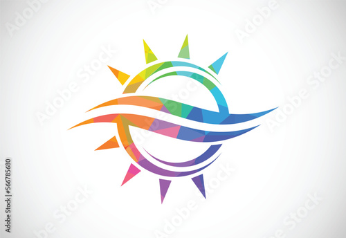 Air conditioner low poly logo sign symbol. Hot and cold symbol