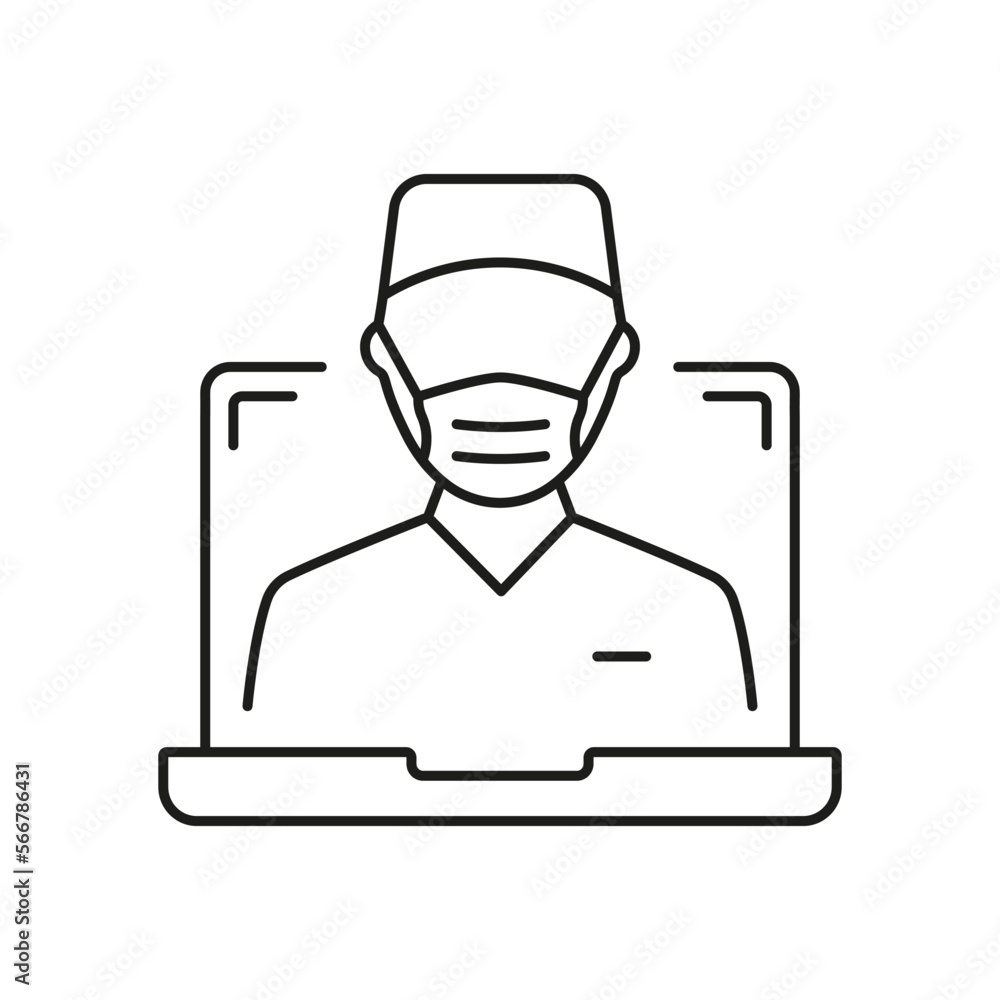 Online Digital Medicine Line Icon. Doctor in Computer Medical Health Care Online Linear Pictogram. Virtual Medicine Service Outline Icon. Telemedicine. Editable Stroke. Isolated Vector Illustration Online Digital Medicine Line Icon. Doctor in Computer Medical Health Care Online Linear Pictogram. Virtual Medicine Service Outline Icon. Telemedicine. Editable Stroke. Isolated Vector Illustration