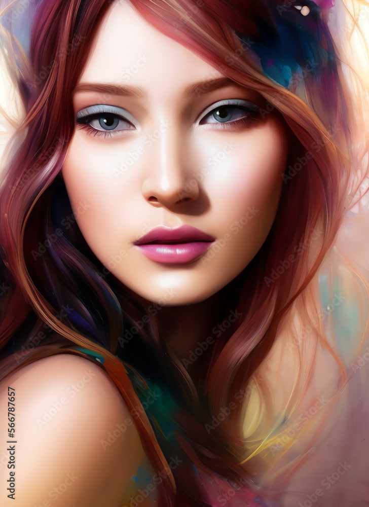 Digital portrait of a beautiful face. Illustration of a beautiful girl. Conceptual closeup portrait. Digital portrait of a beautiful face. Illustration of a beautiful girl. Conceptual closeup portrait.