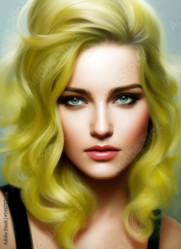 Artistic portrait of a beautiful woman with green hair