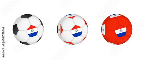 Collection football ball with the Paraguay flag. Soccer equipment mockup with flag in three distinct configurations.
