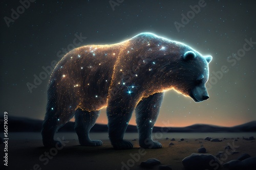 A  Meteor-Bear  with a bear-shaped body made of glowing meteorite fragments