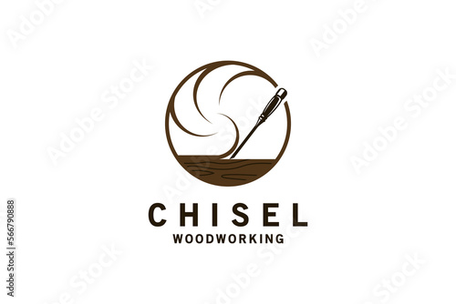 Wood chisel logo symbol design, carpenter craftsman logo vector illustration