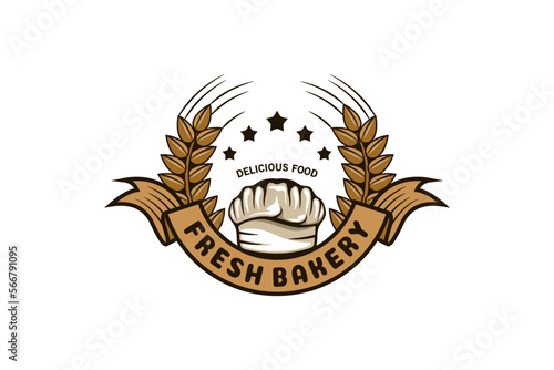 Bakery vintage emblem logo design, cake and bakery food logo vector illustration